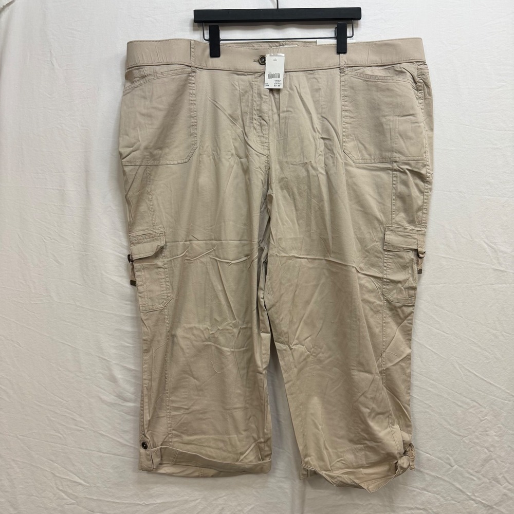 Cato Womens 28W Khaki Cargo Capris High Rise Stretch Waist Cropped Pants